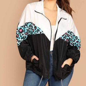 Plus size drawstring windbreaker jacket